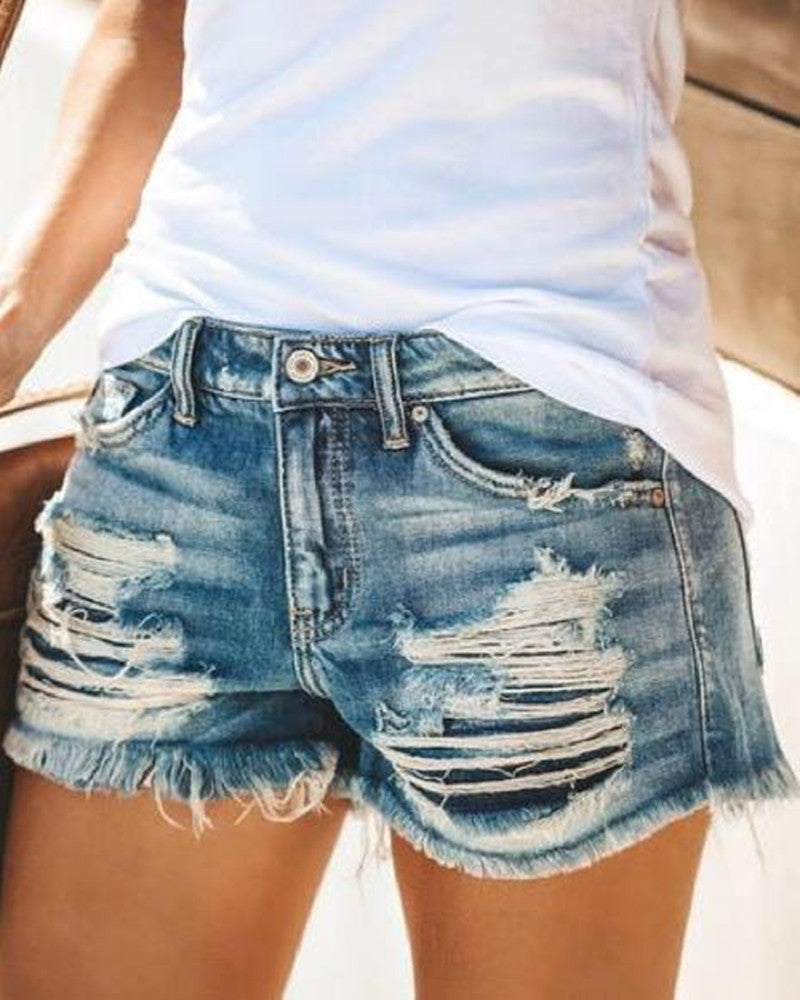 Ripped Fringed Varied Blue Denim