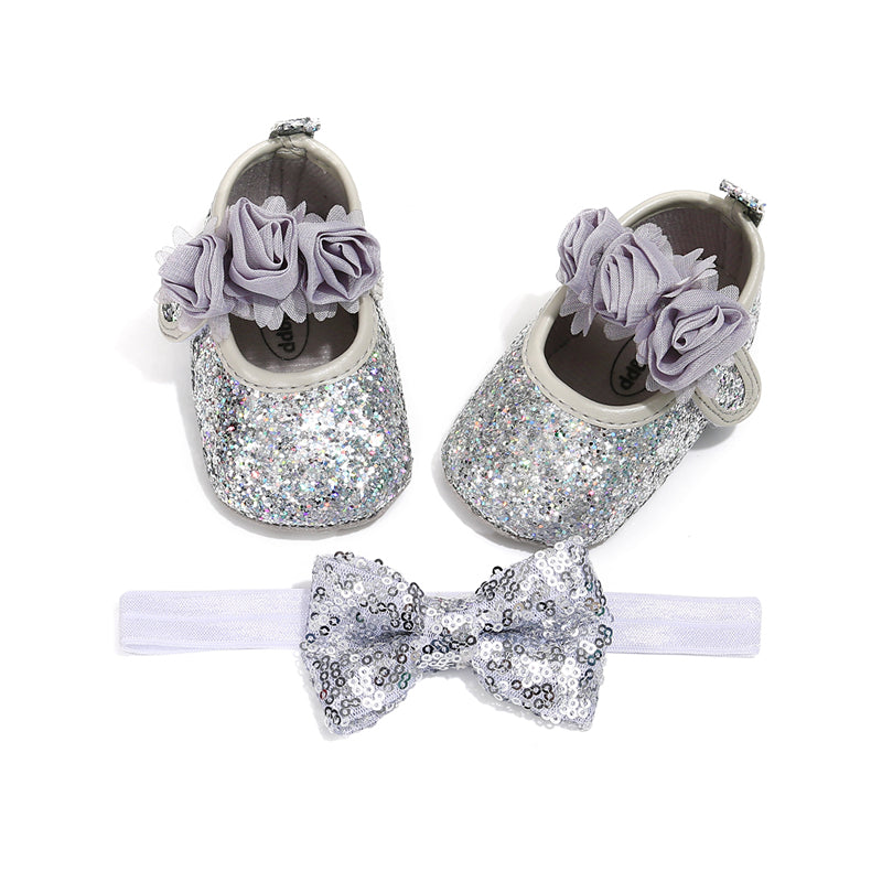 Bow Tie Sequined Shoe and Headband