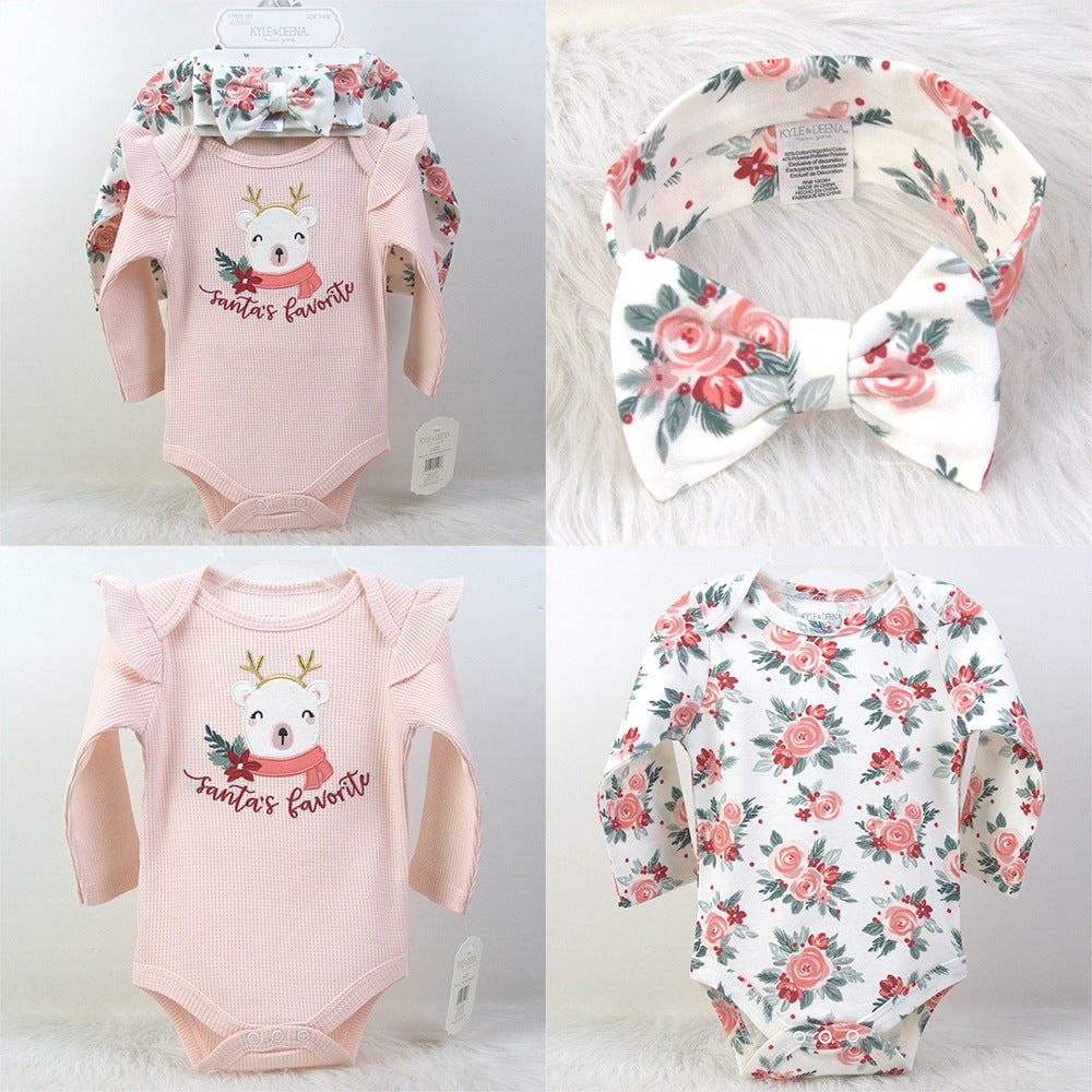 Newborn Baby Long Sleeve Bodysuit Hat Headband Set