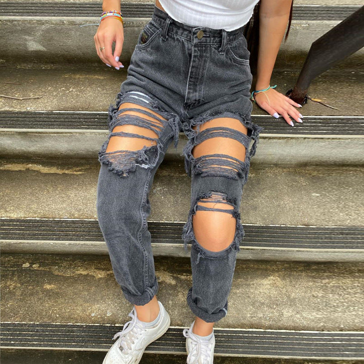 Ripped Straight Leg Jeans