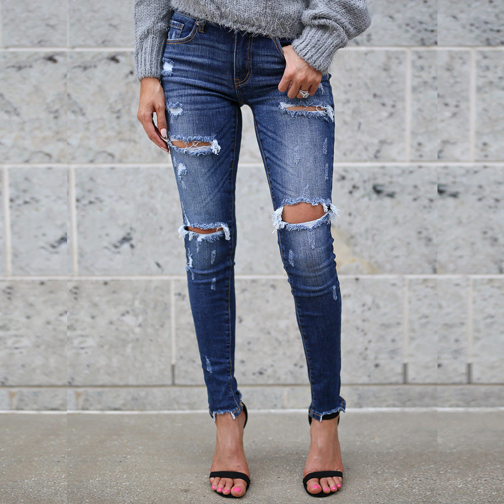 Denim Ripped Ankle Jeans