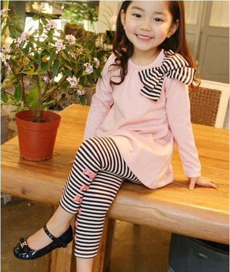 Girl Black and White Stripped Bow Set