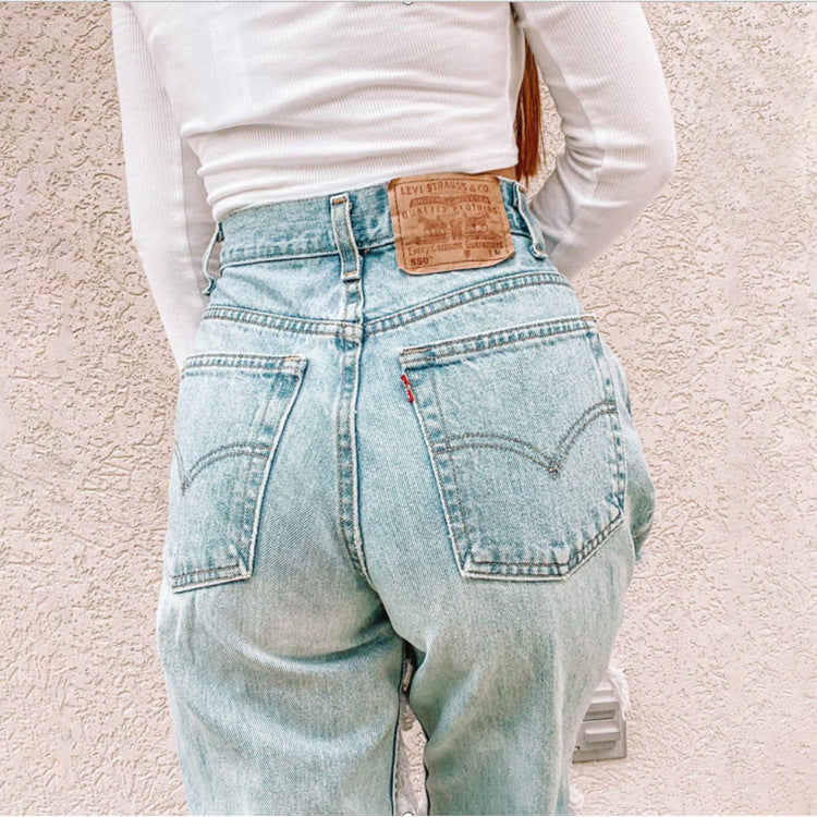 Ripped Fashionable Casual Denim Pants Women