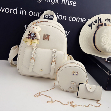 Fashion 3pcs Leather Backpack & Flowers Purse