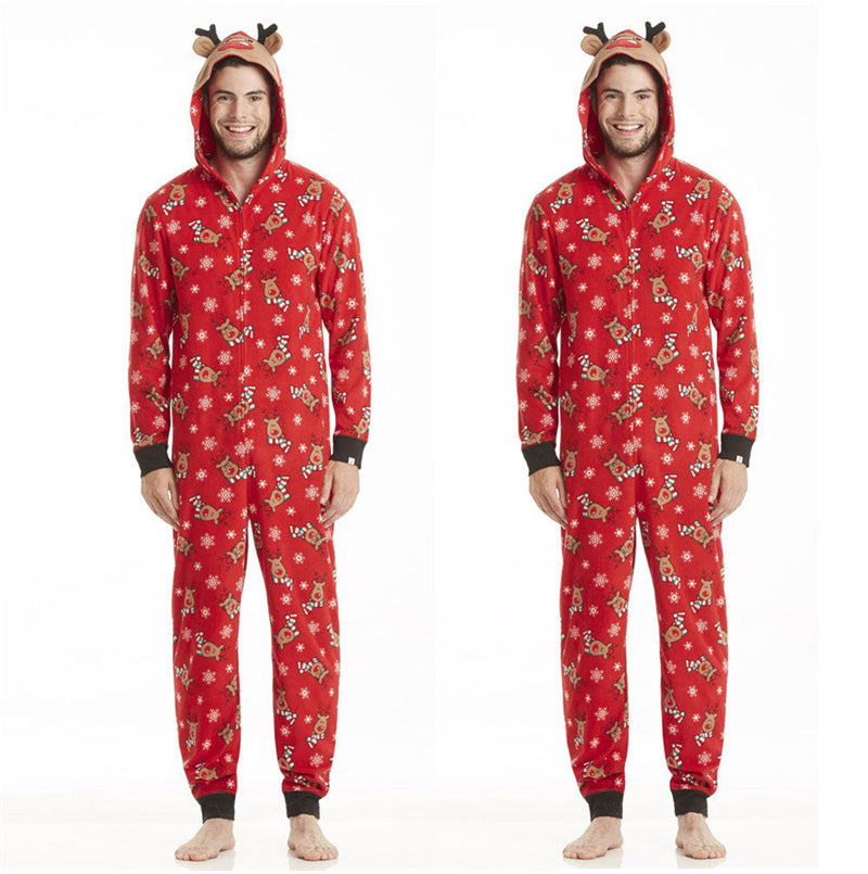 Parent-Child Reindeer Hoodie Onesie