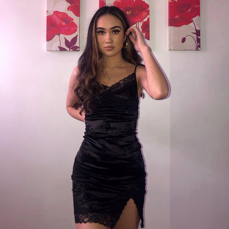 Goth Aesthetic Mini V Neck Bodycon Dress