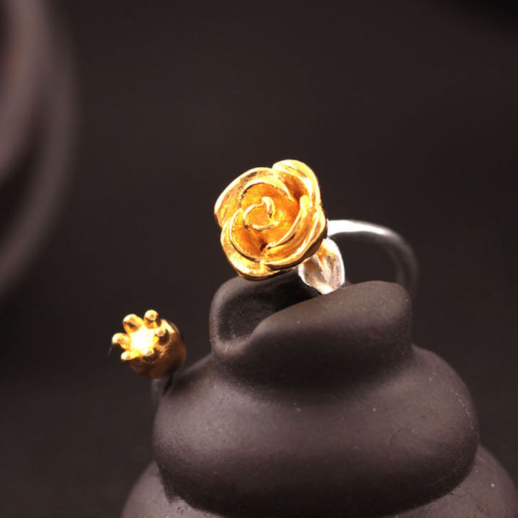 925 Sterling Silver Rose Flower Open Rings