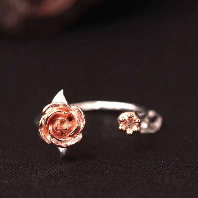 925 Sterling Silver Rose Flower Open Rings