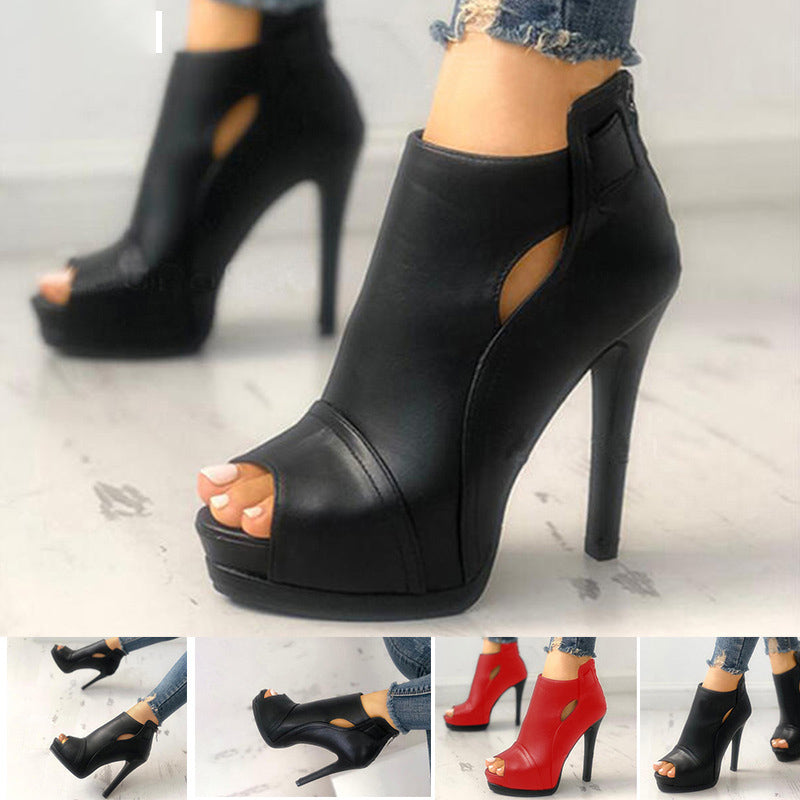 Women Hollow Square Heel Boots