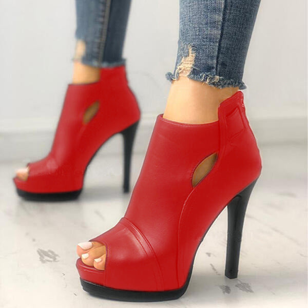 Women Hollow Square Heel Boots