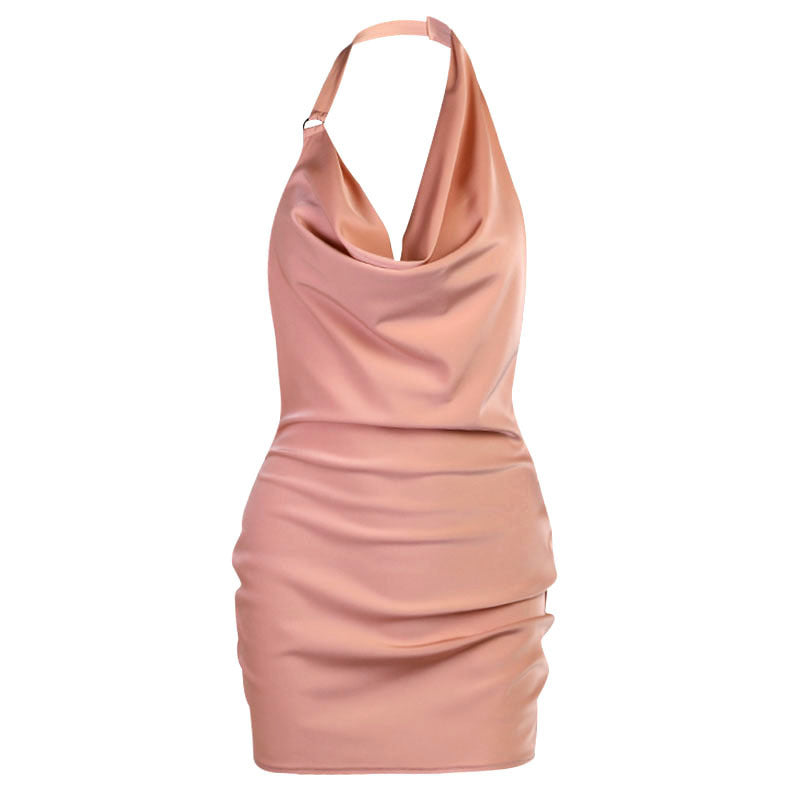 Satin V Neck Backless Dress