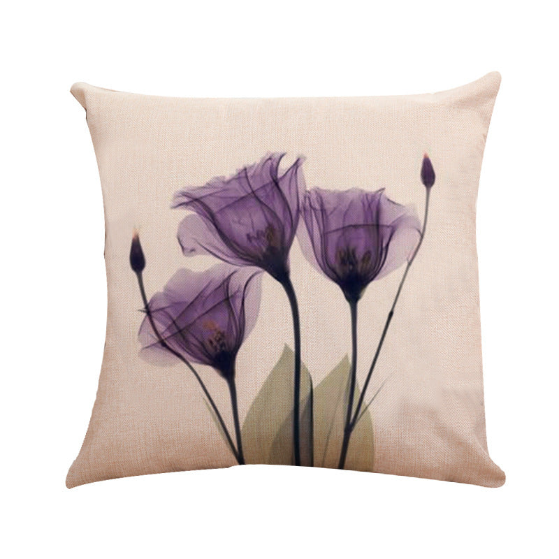 Ink Painting Tulip Linen Pillowcase