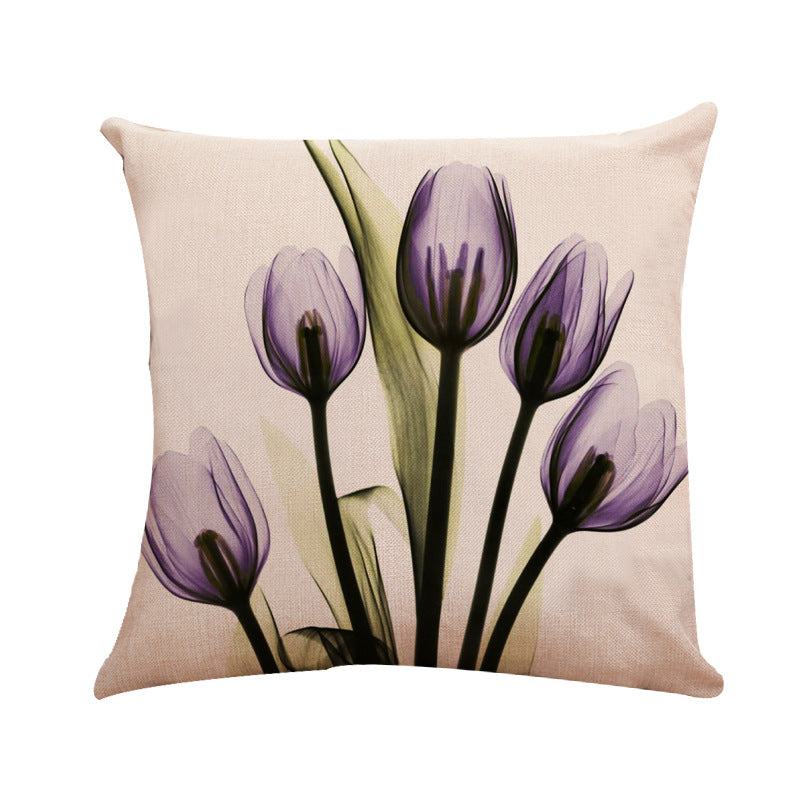 Ink Painting Tulip Linen Pillowcase