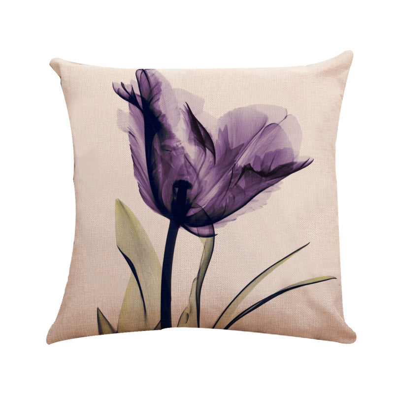 Ink Painting Tulip Linen Pillowcase