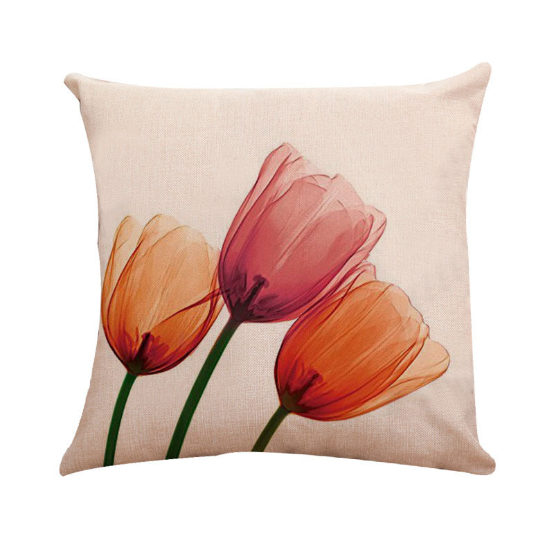 Ink Painting Tulip Linen Pillowcase