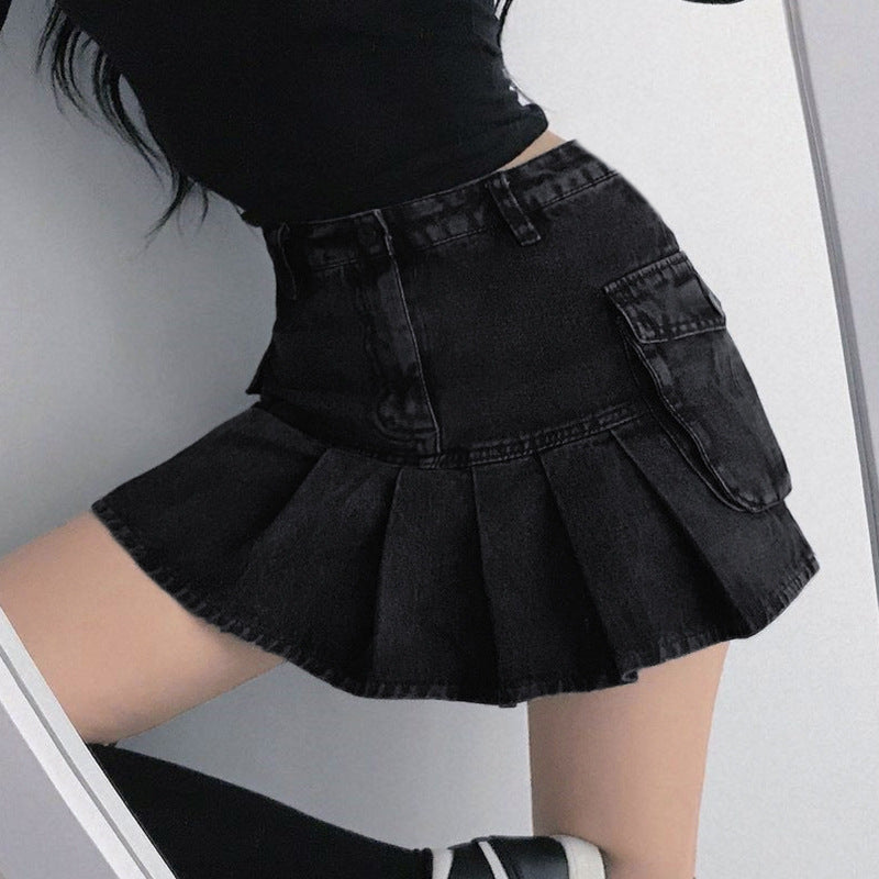 Denim Pleated Skirt High Waist Skirt