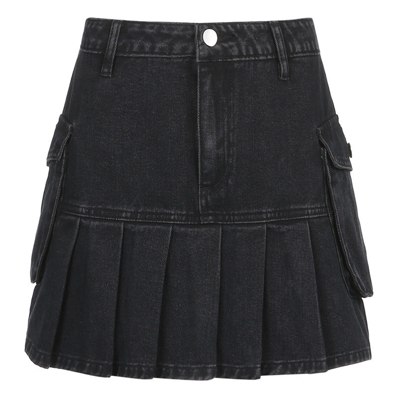 Denim Pleated Skirt High Waist Skirt