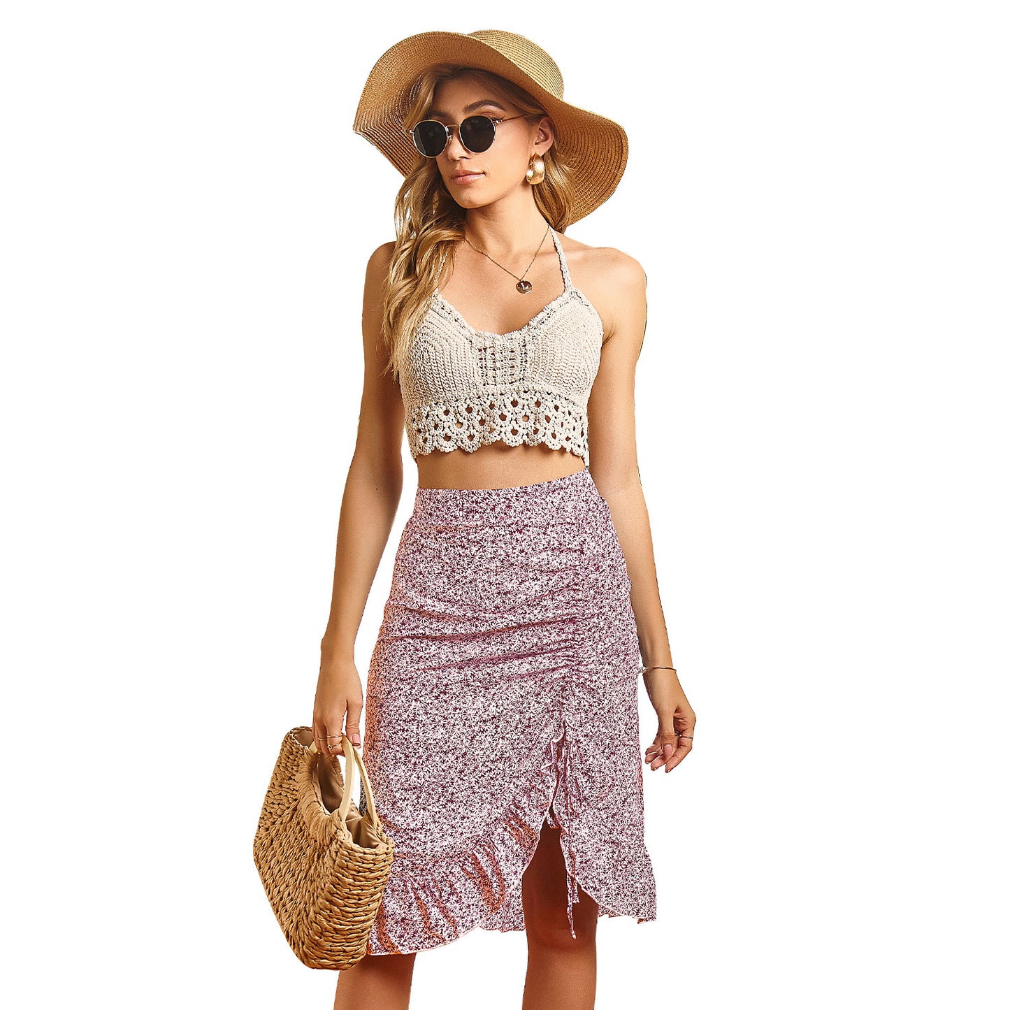 Printed Irregular High Waist Mid Skirt