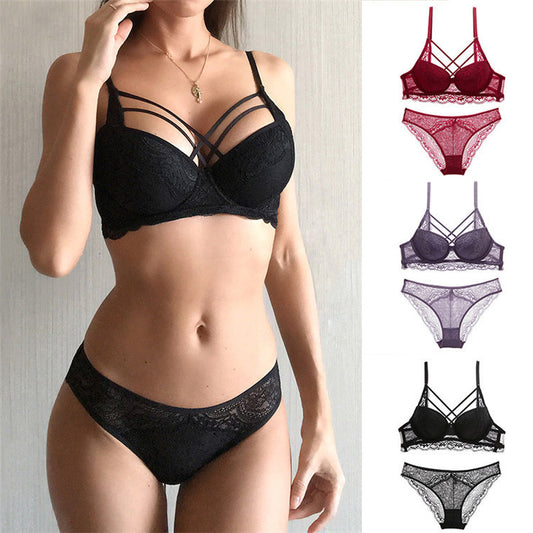 Lace Tie Cross Underwear Split Ladies Ultra-thin Bra Set