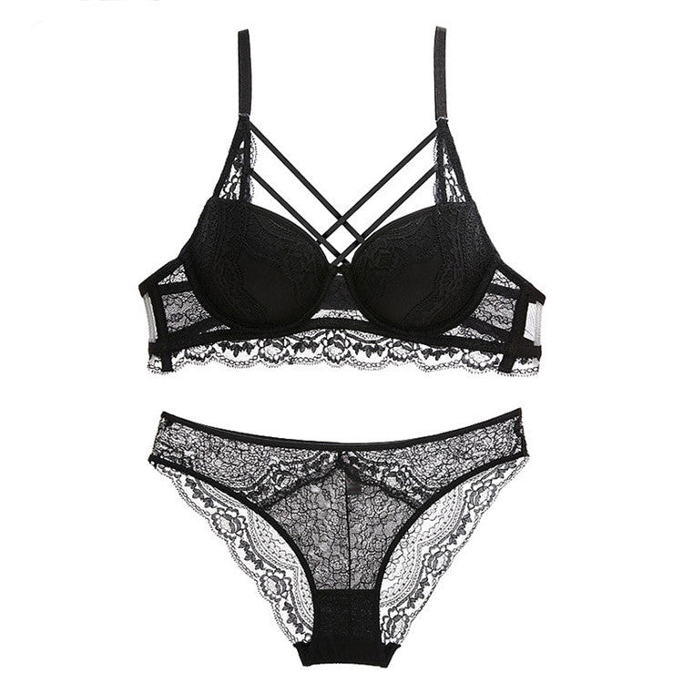 Lace Tie Cross Underwear Split Ladies Ultra-thin Bra Set