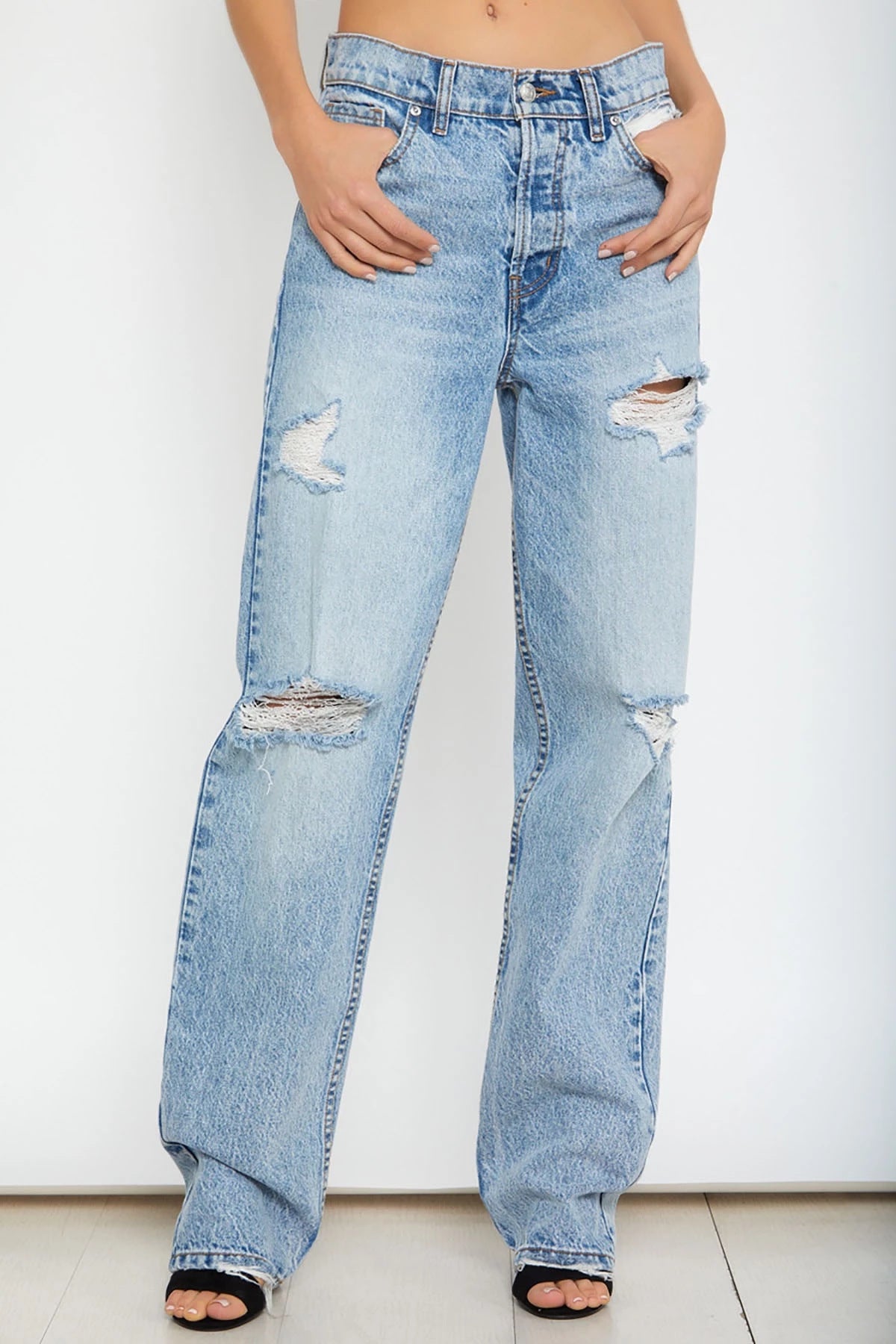 High Waist Ripped Loose Denim