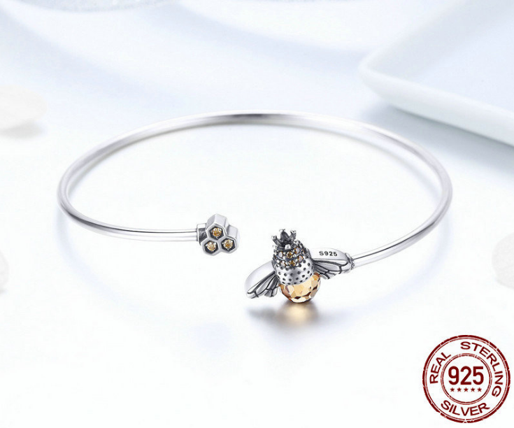 S925 Sterling Silver Bumblebee Honeycomb Bracelet