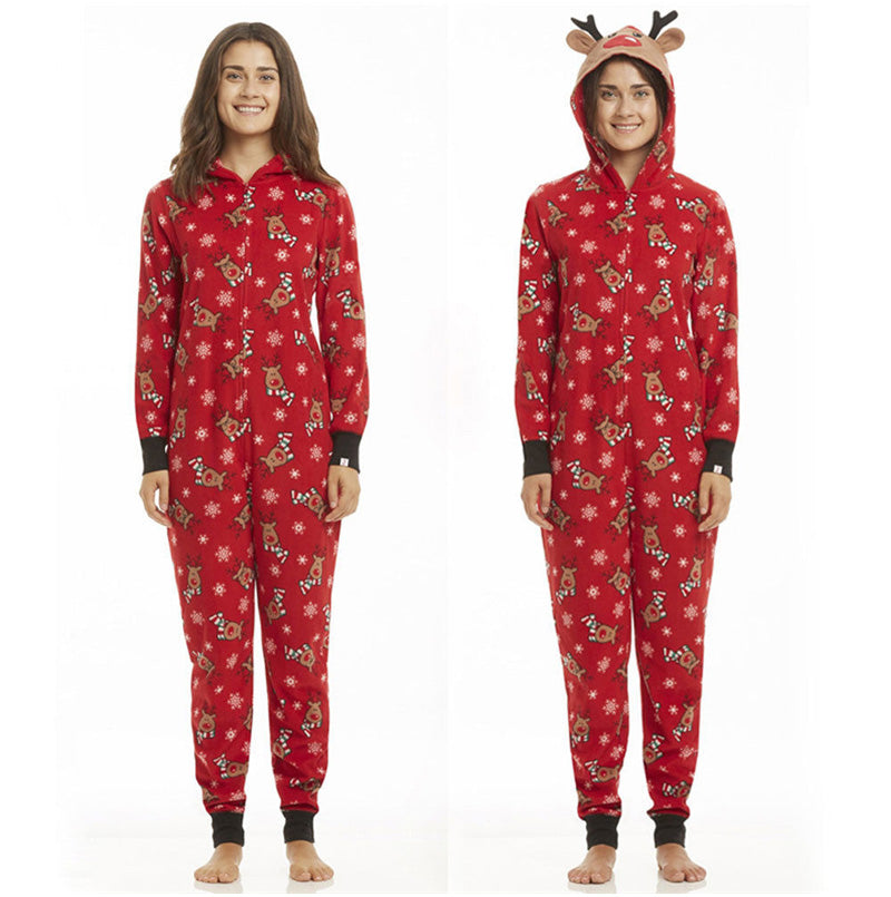 Parent-Child Reindeer Hoodie Onesie