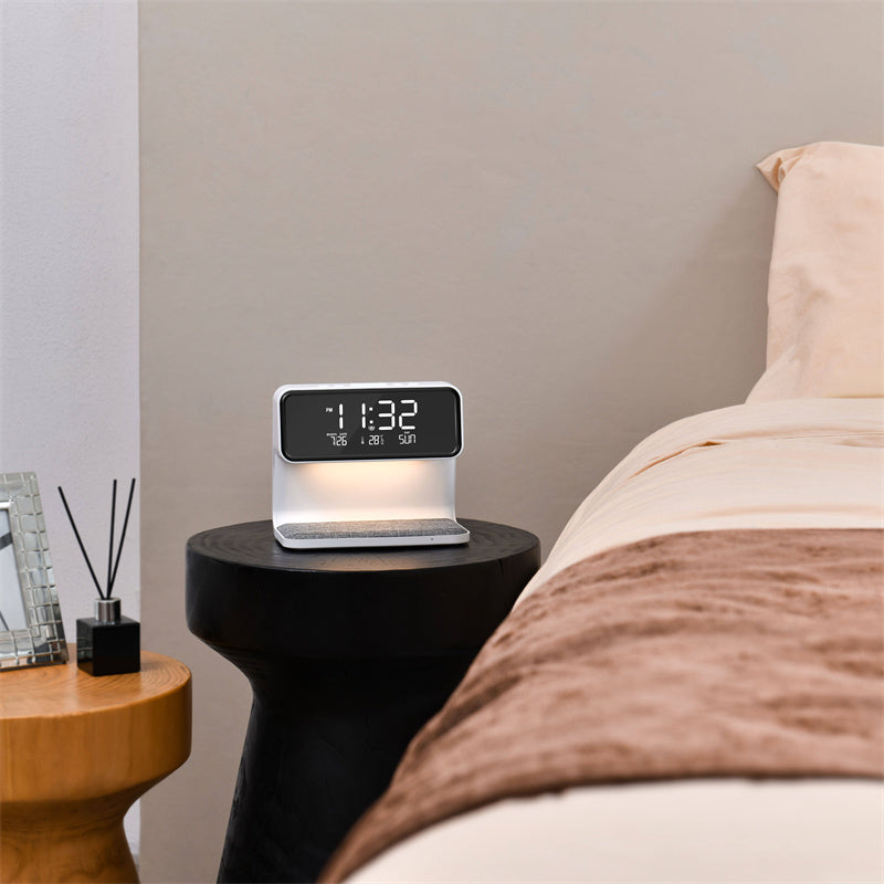 3 In 1 Bedside Lamp, Wireless Charging, LCD Screen Alarm Clock