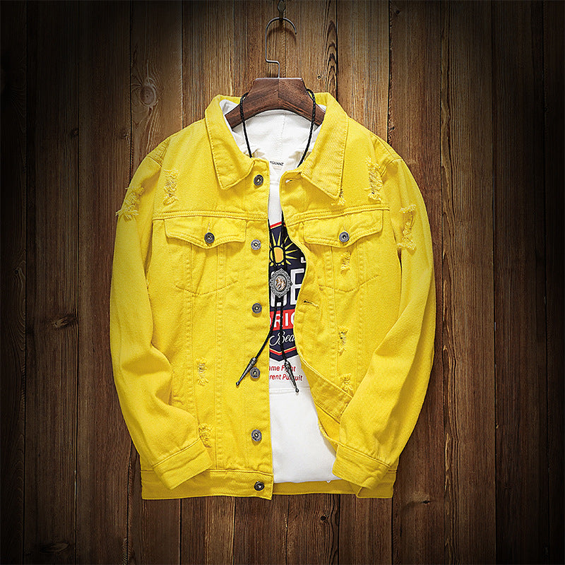 Yellow Ripped Denim Jacket