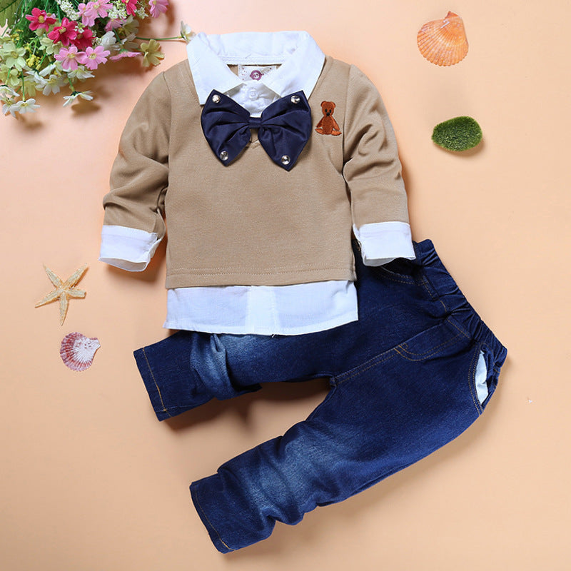 Sweater Denim Suit Gentleman Bow Tie