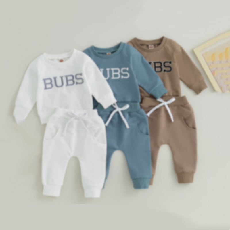 Embroidered BUBS Long Sleeve Letter Sweater Set