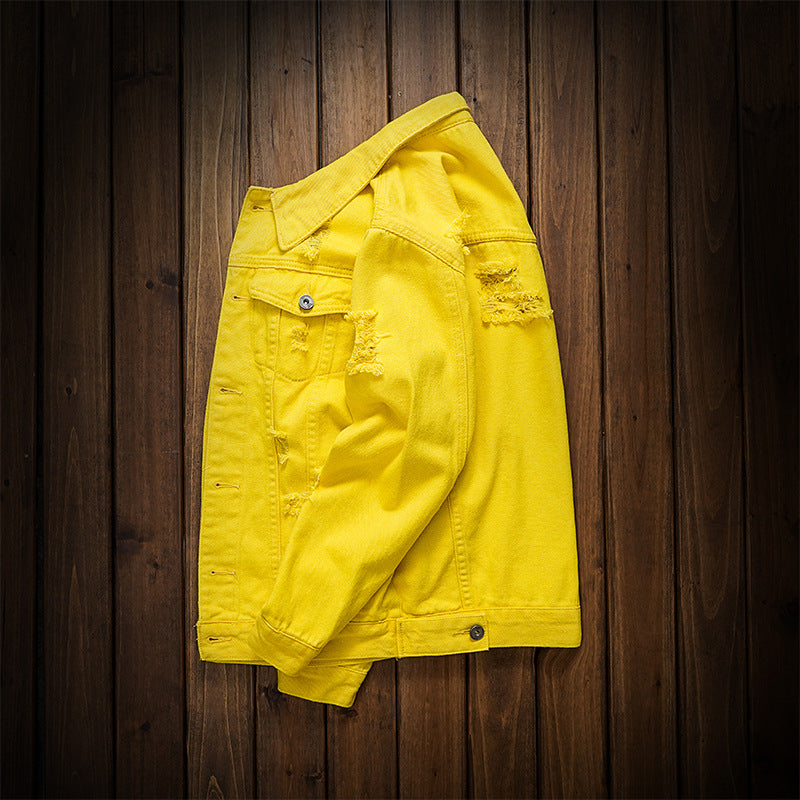 Yellow Ripped Denim Jacket