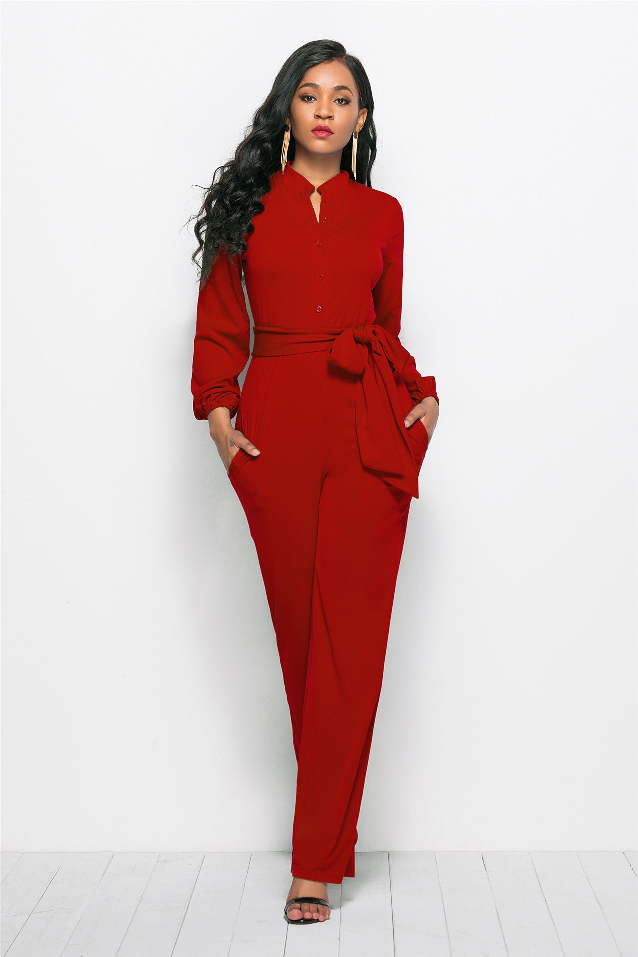 Skinny Jumpsuit European And American Sexy Long-Sleeved Wide-Leg Jumpsuit