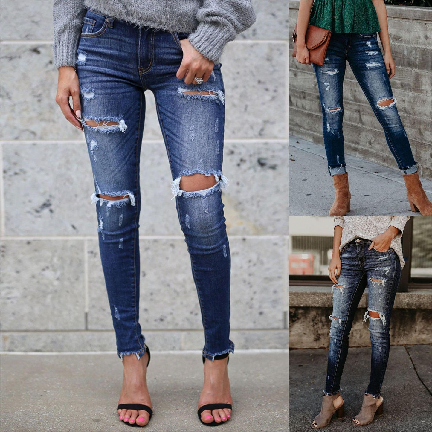 Denim Ripped Ankle Jeans