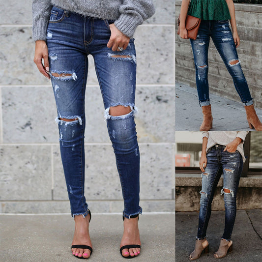 Denim Ripped Ankle Jeans