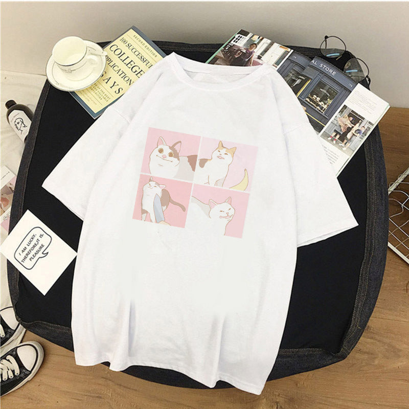 Cartoon cat print T-shirt