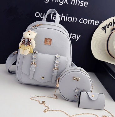 Fashion 3pcs Leather Backpack & Flowers Purse