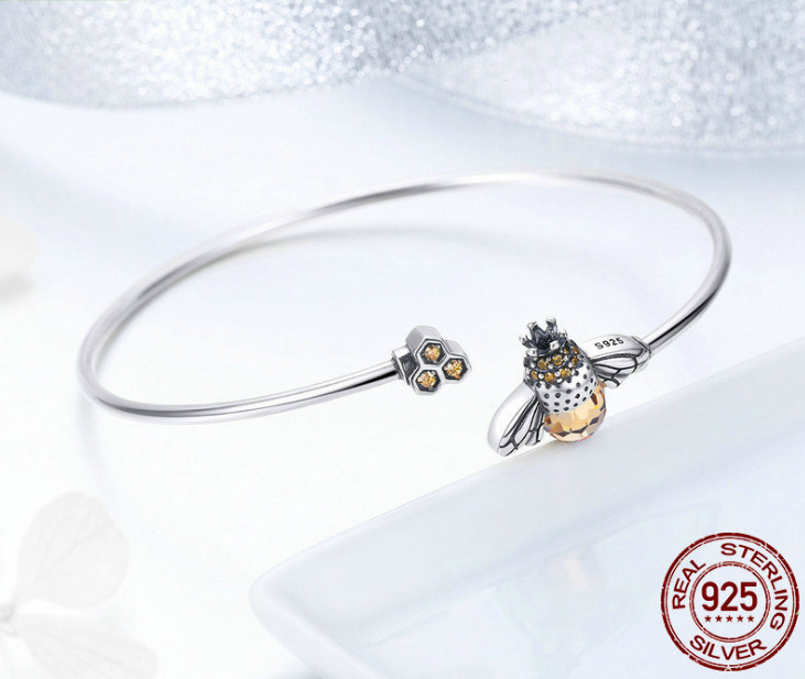 S925 Sterling Silver Bumblebee Honeycomb Bracelet