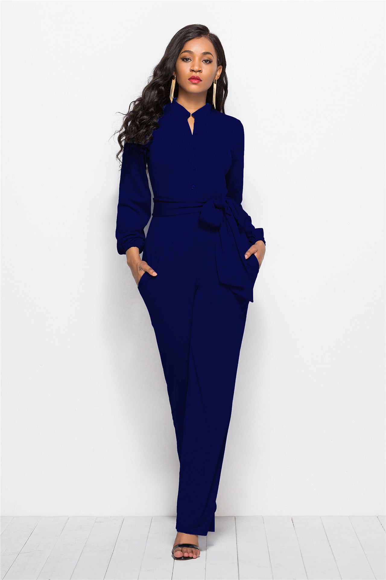 Skinny Jumpsuit European And American Sexy Long-Sleeved Wide-Leg Jumpsuit