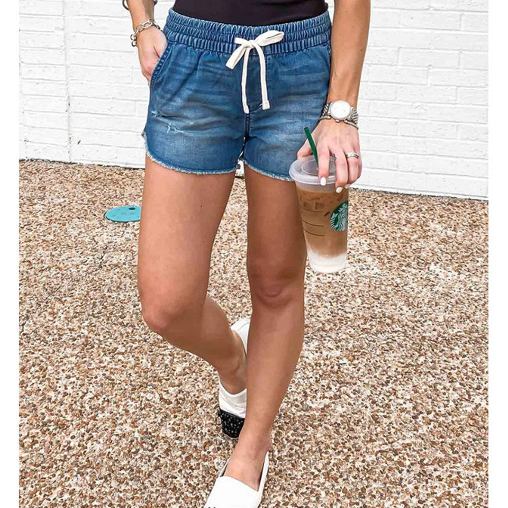 Denim Short Mid Waist Loose Jeans Wash