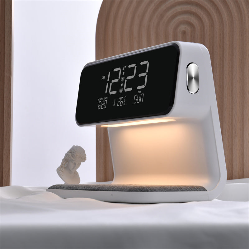 3 In 1 Bedside Lamp, Wireless Charging, LCD Screen Alarm Clock