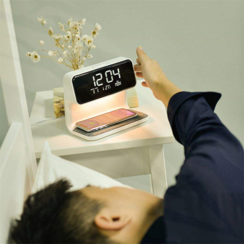 3 In 1 Bedside Lamp, Wireless Charging, LCD Screen Alarm Clock