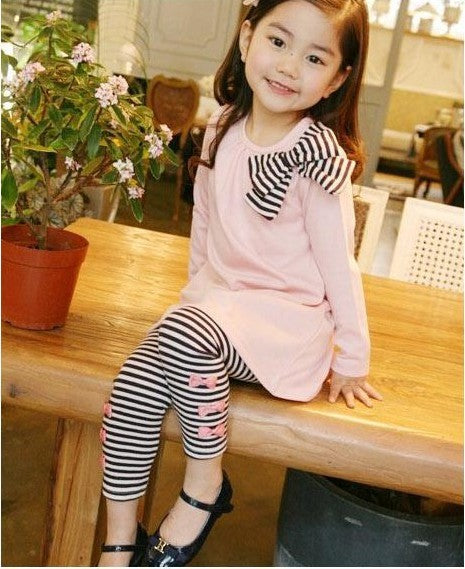 Girl Black and White Stripped Bow Set