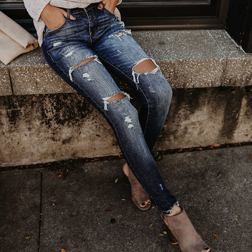 Denim Ripped Ankle Jeans