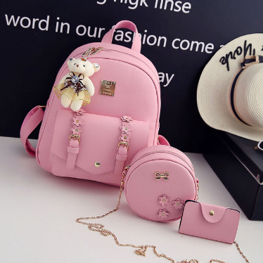 Fashion 3pcs Leather Backpack & Flowers Purse