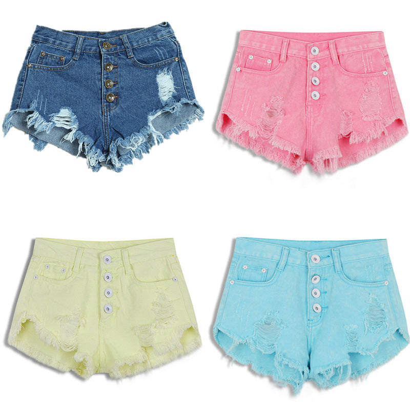 High Waist Button Up Denim Shorts