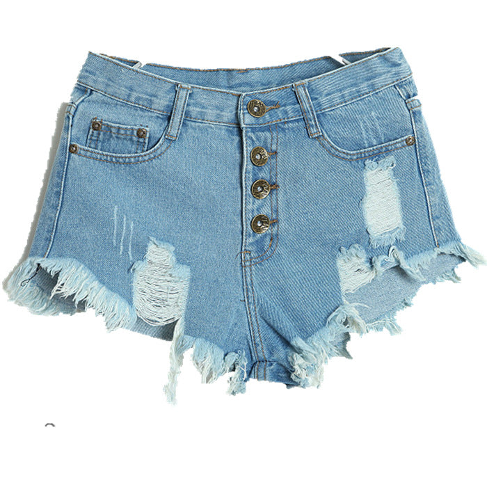 High Waist Button Up Denim Shorts