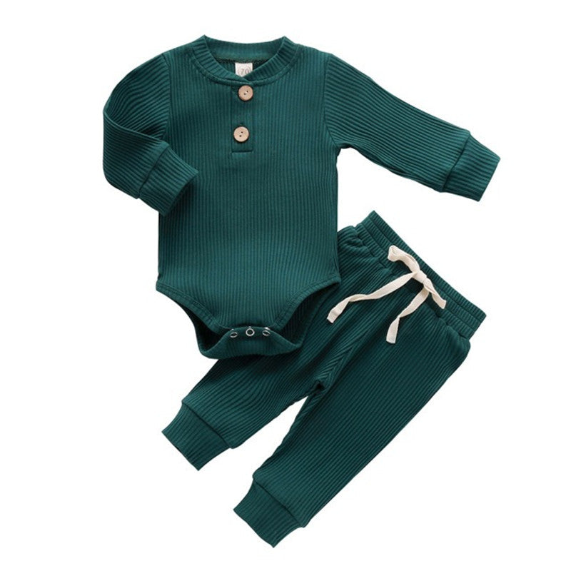 Solid Color Hanging Romper Long Sleeve Baby Set