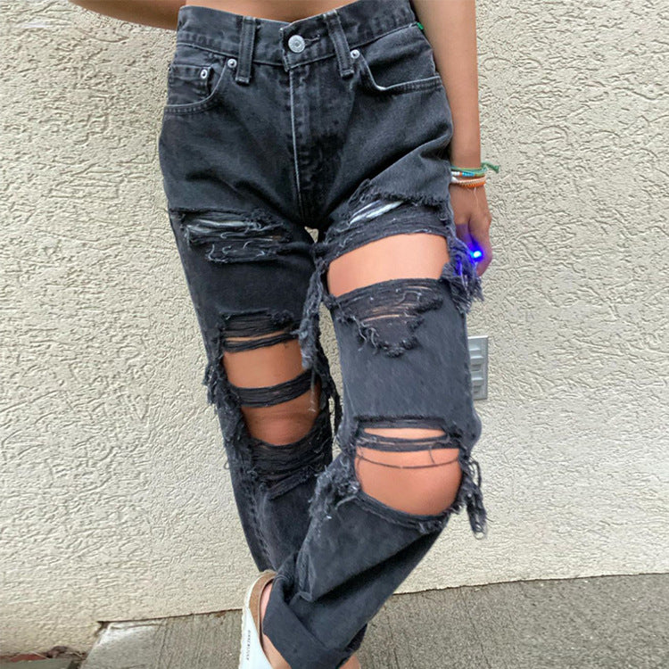 Ripped Straight Leg Jeans