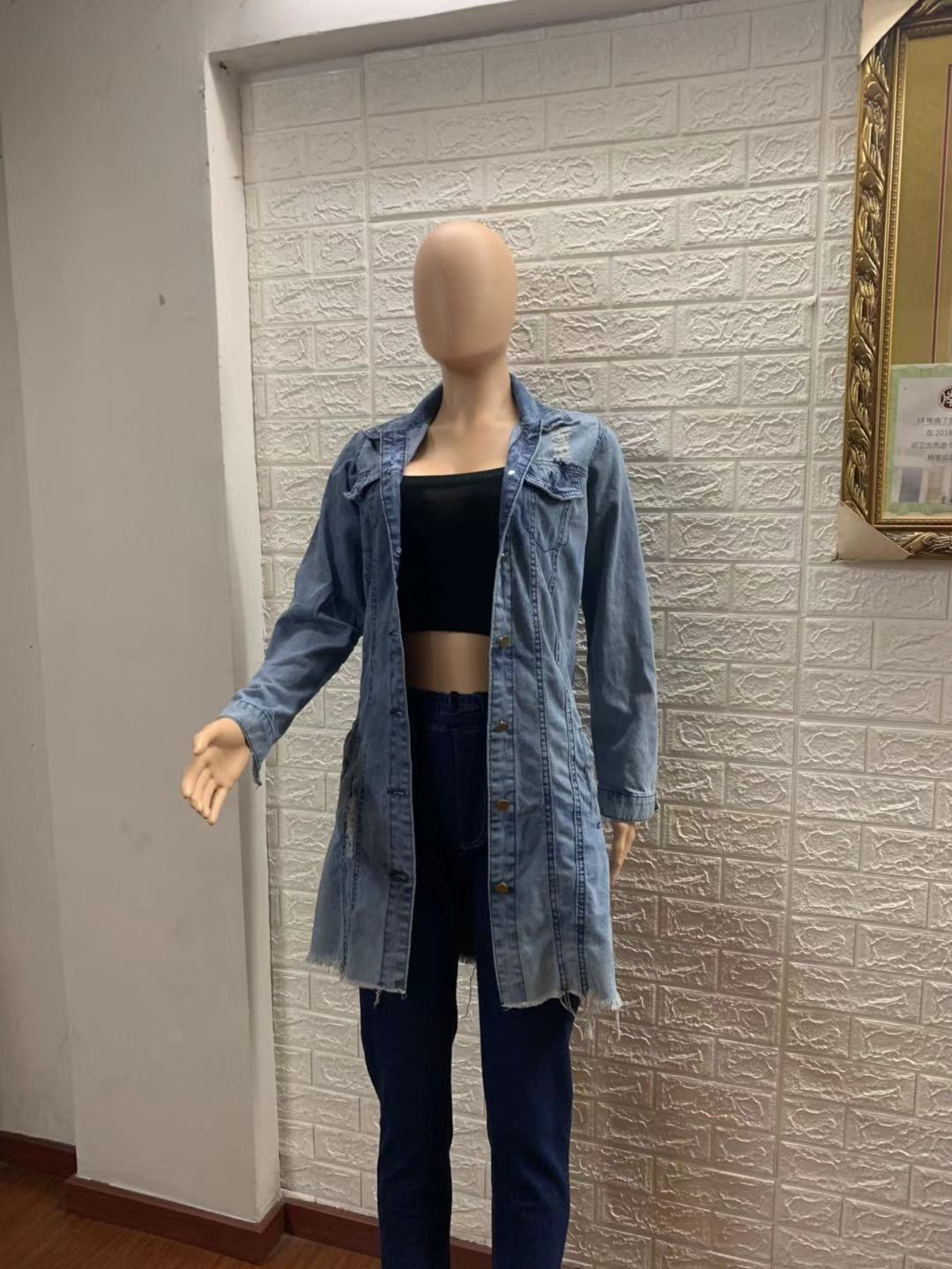 Slim Long Ripped Denim Jacket